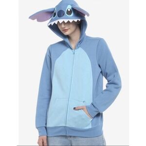 Girls Disney Stitch Hoodie 4/5 Kids Stitch On Arm Zip Up. Blue. New